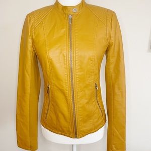 EXPRESS Moto Slim Trendy Mustard Yellow Leather Jacket